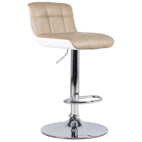 Lot de 2 tabourets modernes en simili cuir taupe, hauteur réglable
