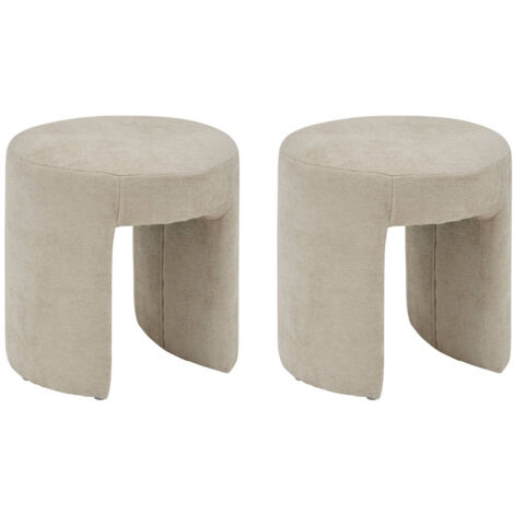 Lot de 2 Tabourets pouf revêtu en tissu Beige - Longueur 38 x Profondeur 38 x Hauteur 38 cm