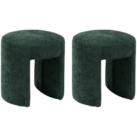 Lot de 2 Tabourets pouf revêtu en tissu vert - Longueur 38 x Profondeur 38 x Hauteur 38 cm