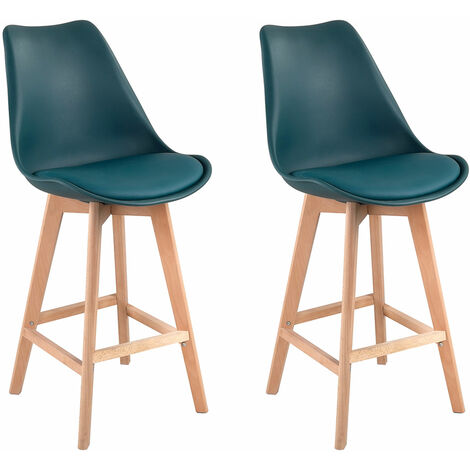 Lot de 2 tabourets scandinaves SVEN bleus avec coussin
