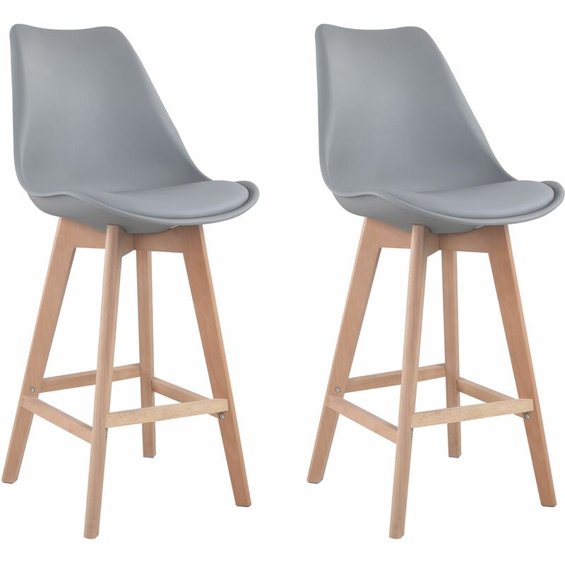 Happy Garden - Lot de 2 tabourets scandinaves sven gris avec coussin