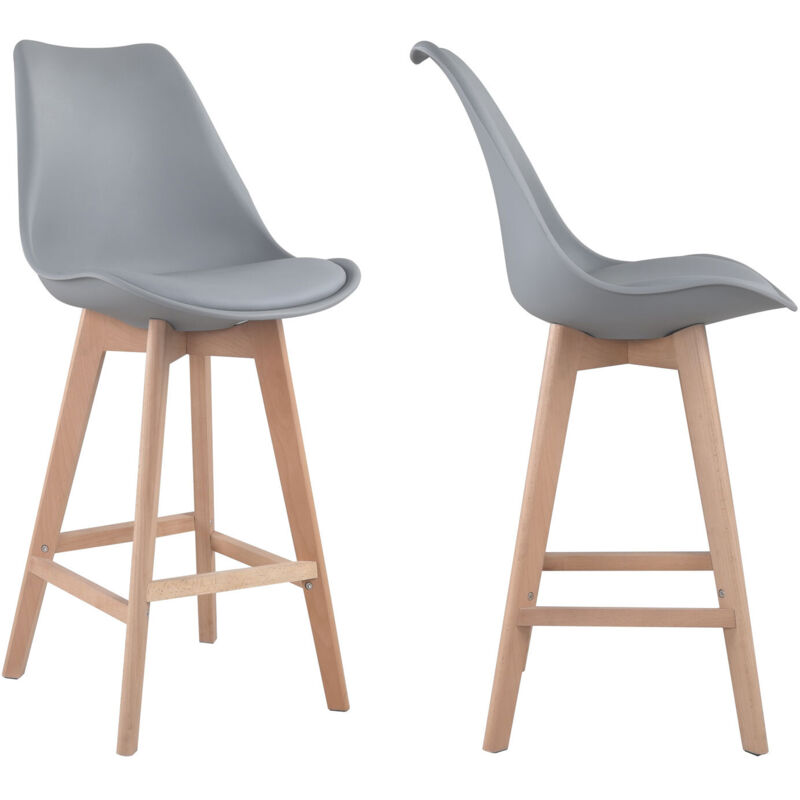Lot De 2 Tabourets Scandinaves Sven Gris Avec Coussin Tab02g