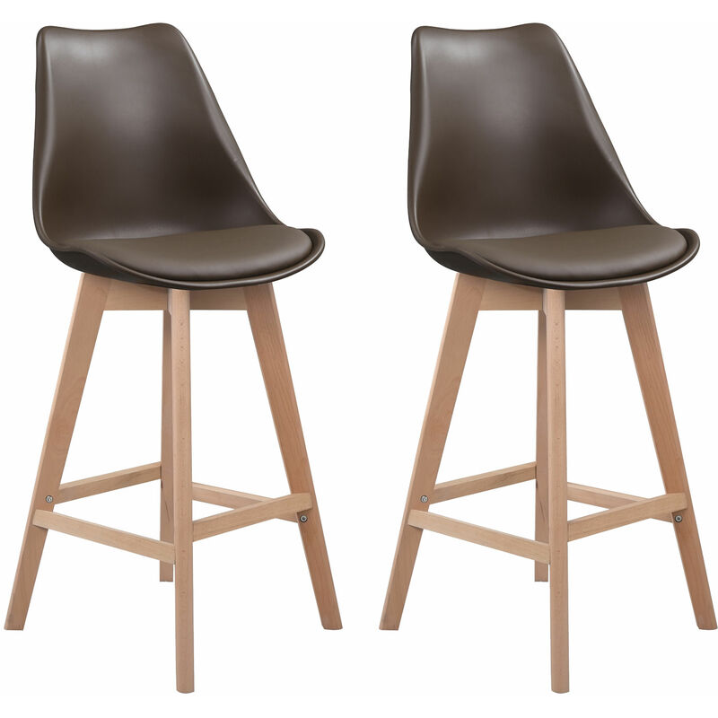 Happy Garden - Lot de 2 tabourets scandinaves sven marron avec coussin
