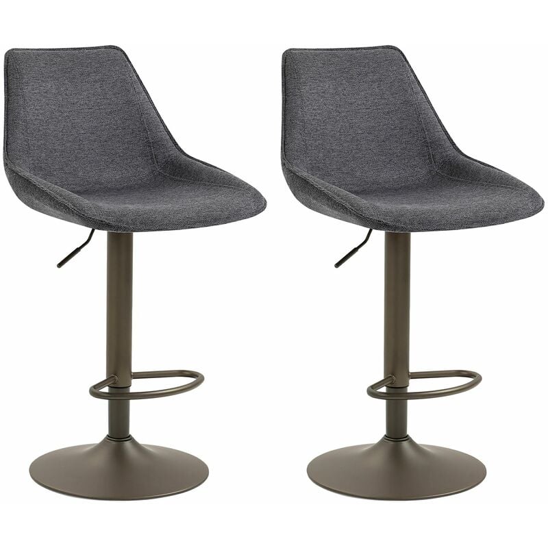 Lot de 2 tabourets de bar stark chaise haute réglable en hauteur, piètement en métal et revêtement en tissus gris foncé - Gris foncé