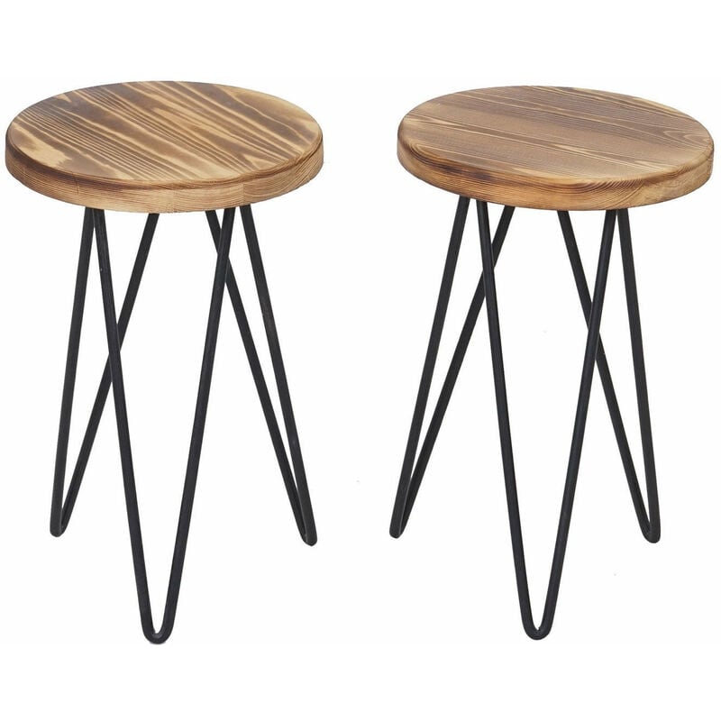 Lot de 2 tabourets tables pour plantes / support étagère jardinière design industriel MDJ04118