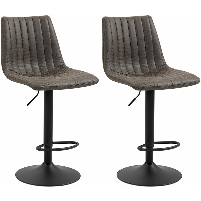 Lot de 2 tabourets de bar veneza chaise haute réglable en hauteur, dossier droit avec revêtement en tissu suédine de coloris gris - Gris