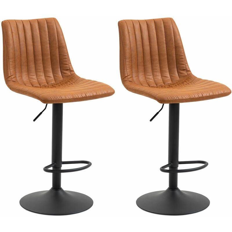 Lot de 2 tabourets de bar veneza chaise haute réglable en hauteur, dossier droit avec revêtement en tissu suédine de coloris brun - Brun