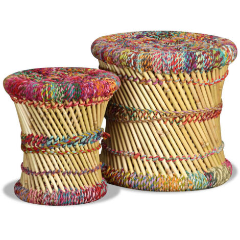 Lot de 2 Tabourets，Chaise haute，Tabouret Haut avec détails chindi multicolore bambou CFW3838