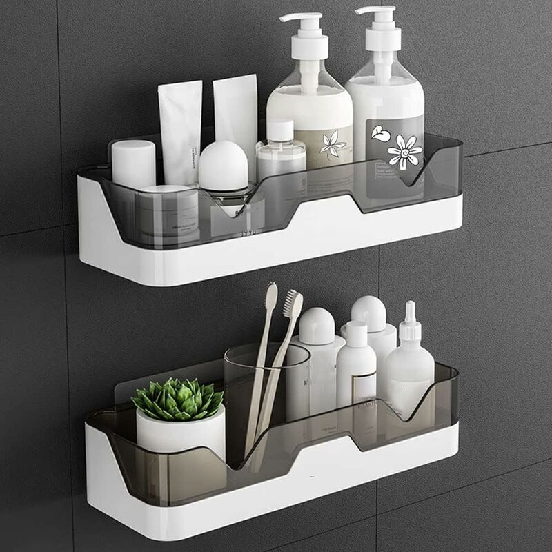 Lot de 2 étagères de douche sans perçage Caddy de douche mural Organisateur de douche Paniers de rangement pour salle de bain/cuisine