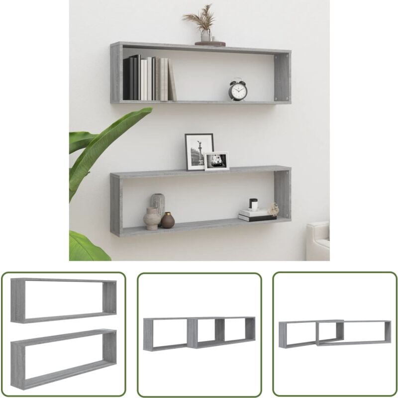 Maison Chic - The Living Store Étagères murales cube 2 pcs Sonoma gris 100x15x30 cm Bois - Étagères Murales - Étagères Cubes - Étagères Déco