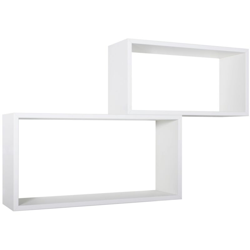 Lot de 2 étagères murales rectangulaires cube moderne Bislungo - Blanc Lot de 2 étagères murales rectangulaires cube moderne Bislungo - Blanc