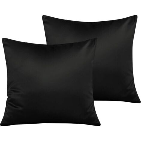 Lot de 2 Taie d’Oreiller en Satin avec Fermeture éclair, Housse d'oreiller Doux Prend Soin de Votre Peau et Antichute de Cheveux, 65x65 cm, Noir