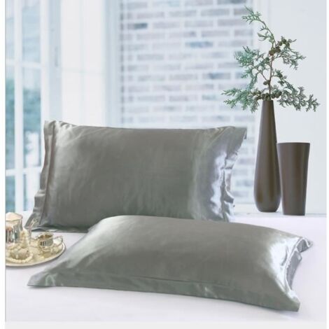 Lot de 2 Taie d'oreiller en Soie Satin Super Douce 48 x 74cm - Gris