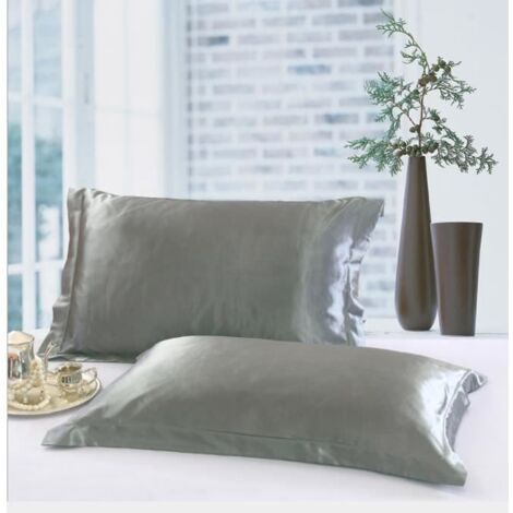 Lot de 2 Taie d\'oreiller en Soie Satin Super Douce 48 x 74cm - Gris