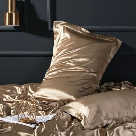 Lot de 2 Taie d'oreiller Satin 48 x 74cm, Similaire à la taie d'oreiller en Soie, Satinées Housse d'oreiller Doux Prend Soin,Or