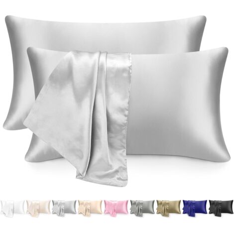 Lot de 2 Taie d'oreiller Satin 51x76, Fermeture Éclair, Douceur Soie, Pour Cheveux et Peau