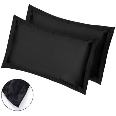 Lot de 2 Taie d’oreillers Housse de Coussin Soie Satin 84x54 Super Douceur Cheveux Protéger pour Chambre Noir