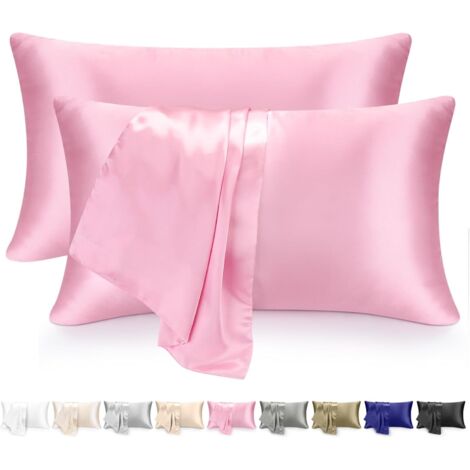 Lot de 2 Taie Oreiller Satin 51x76, Fermeture Éclair, Douceur Soie, Protection Cheveux Peau, Chambre