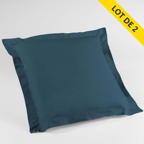 Lot de 2 Taies d'Oreiller 63 x 63 cm – 100% Coton 57 Fils – Bleu nuit
