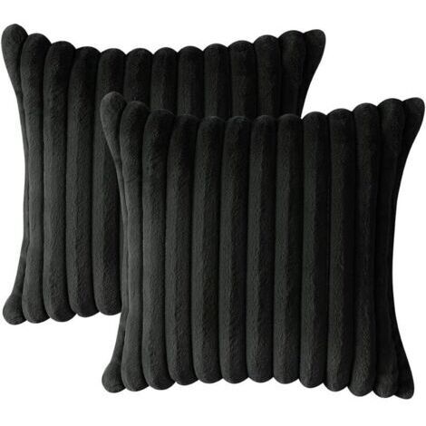 Lot de 2 - Taies d'oreiller Artificielle Douce Fourrure Housse de Coussin Décoration pour Chambre Lit Voiture De La Maison Canapé (40x40cm, Noir Core not included)