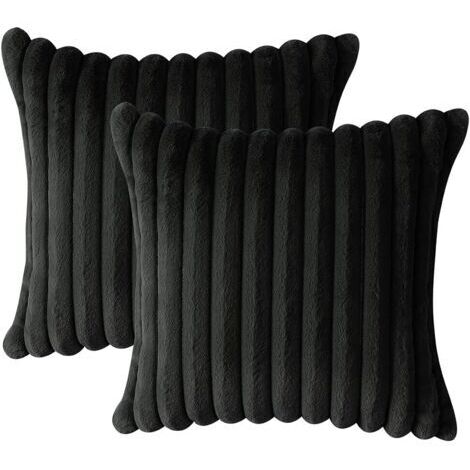 Lot de 2 - Taies d'oreiller Artificielle Douce Fourrure Housse de Coussin Décoration pour Chambre Lit Voiture De La Maison Canapé (40x40cm, Noir Core not included)