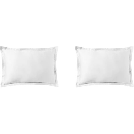 Lot de 2 taies d'oreiller blanc 100% satin de coton 50x70 cm