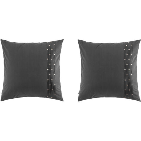 Lot de 2 taies d'oreiller brodées plis religieuses anthracite 63x63 cm