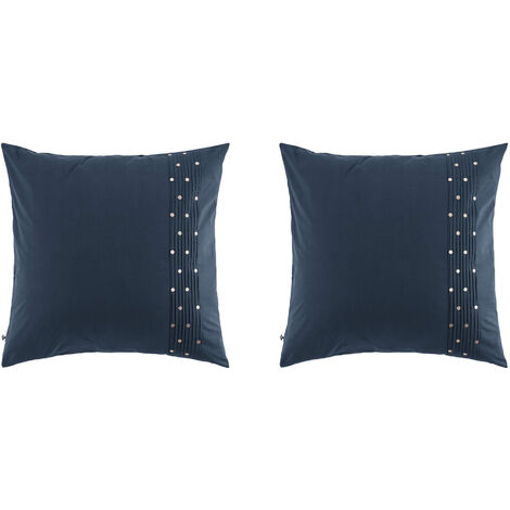 Lot de 2 taies d'oreiller brodées plis religieuses marine 63x63 cm
