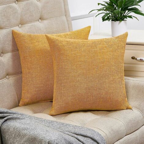 Lot de 2 taies d'oreiller d'automne en lin rustique décoratif carré taies d'oreiller 18 x 18 pouces pour décoration de canapé (jaune moutarde)