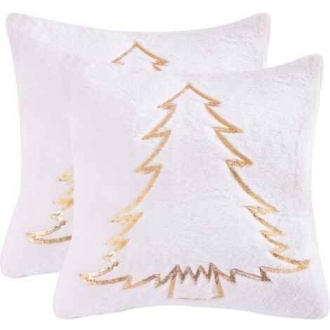 Lot de 2 Taies d'oreiller de Noël en Peluche 45x45cm Sapin à Paillettes Blanc Doux Décoration de Fête Housse de Coussin pour Salon Chambres Canapé