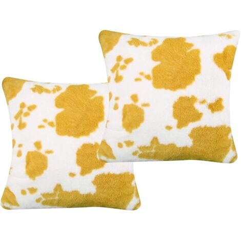 Lot de 2 taies d'oreiller décoratives en peluche à motif peau de vache, pour la maison ou le bureau