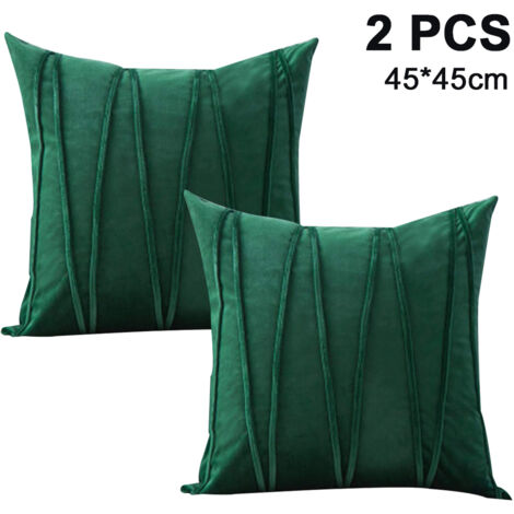 Lot de 2 taies d'oreiller décoratives en velours rayé, couleur unie douce, taies carrées convenant aux lits, canapés, voitures et salons (4545cm)