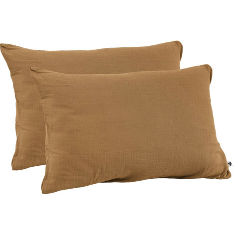 Lot de 2 Taies d’Oreiller en Double Gaze de Coton – 50 x 70 cm – Camel