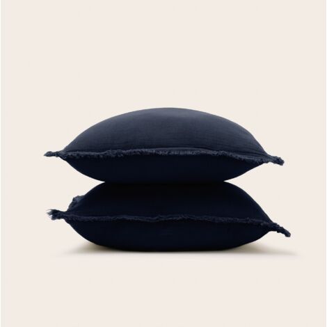 Lot de 2 taies d'oreiller en Gaze de coton lavé finition frangée, 40x40 cm LOU
