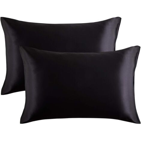 Lot de 2 taies d'oreiller en satin 50 x 75 cm (noir)-Fei Yu