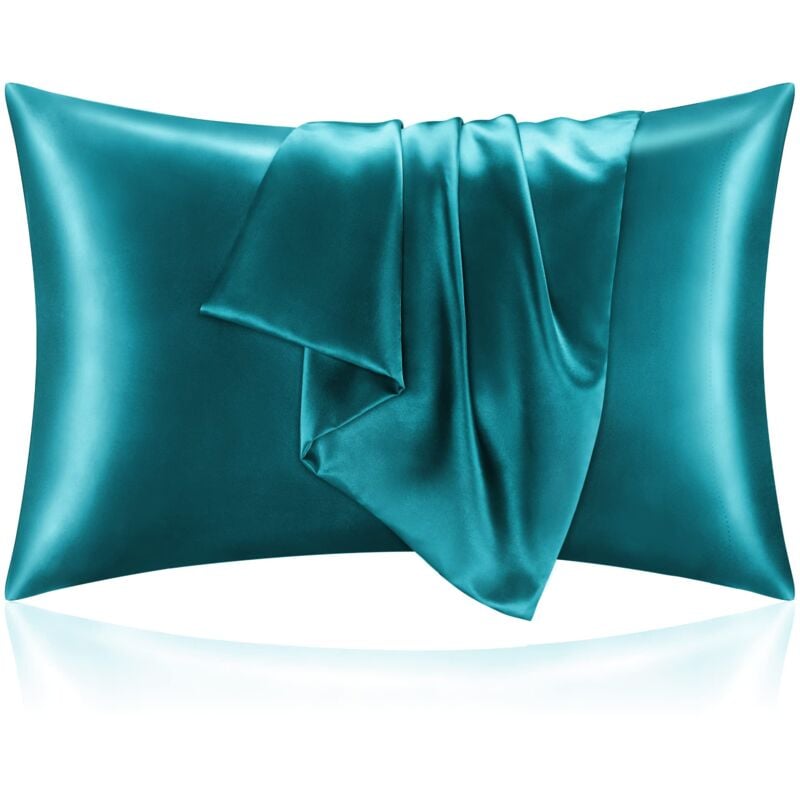 Ensoleille - Lot de 2 taies d'oreiller en satin de soie, idéales pour les cheveux et la peau, bleu clair de lune, taie d'oreiller extra douce de