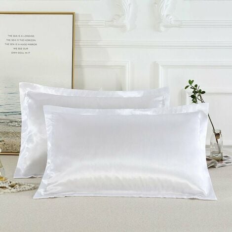 Lot de 2 taies d'oreiller en Soie de mûrier Naturelle pour la santé des Cheveux et de la Peau, Taille Standard 4670cm, Taie d'oreiller en Soie Douce et Lisse de Qualité (Blanc)