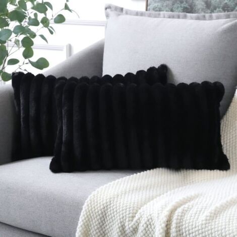 Lot de 2 - Taies d'oreiller en velours peluche, housses de coussin en fausse fourrure douce, décoration 30x50 cm
