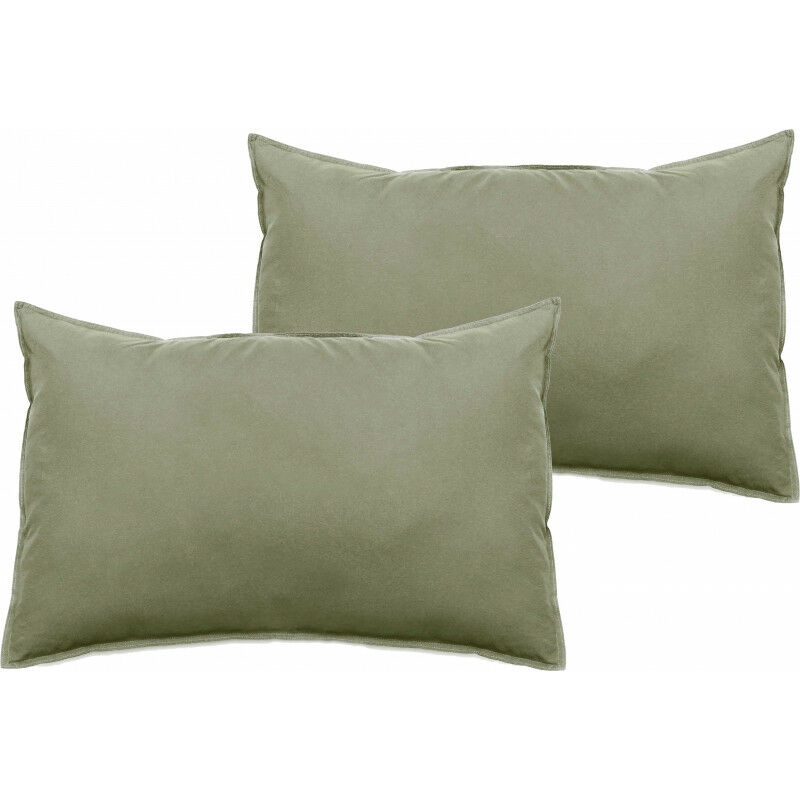 Vent Du Sud - Lot de 2 taies d'oreiller Palace pur coton teint lavé 63 fils/cm² Palace Sauge - Lot de 2 taies d'oreiller 50 x 70 cm