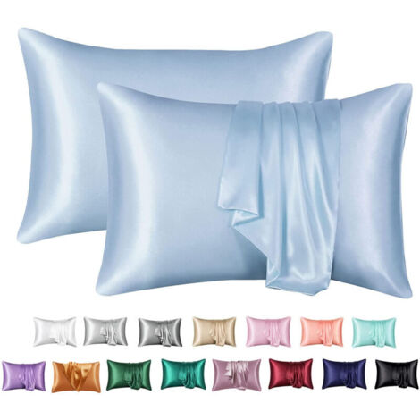 Lot de 2 taies d'oreiller satin 50x75cm – Protection cheveux et peau – Lavable en machine – Entretien facile