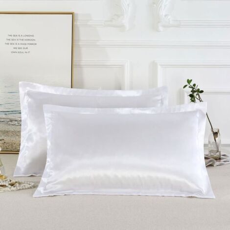Lot de 2 Taies d\'Oreiller Standard en Satin de Soie Super Doux 4874cm- Blanc