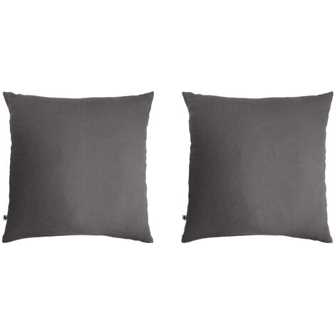 Lot de 2 taies d'oreillers double gaze de coton gris anthracite 60x60 cm