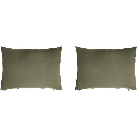 Lot de 2 taies d'oreillers double gaze de coton kaki 50x70 cm