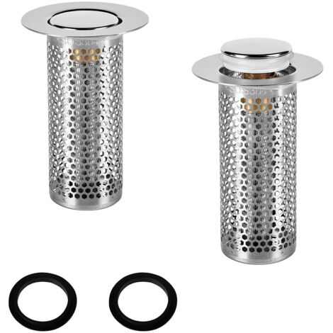 Lot de 2 tamis d'évier en acier inoxydable 33 x 80 mm - Design Push in - Empêche les bouchons - Convient pour cuisine, salle de bain, balcon - Filtre anti-odeurs pour 33-55 mm