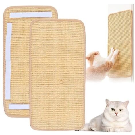 Lot de 2 tapis à gratter pour chat : tapis en sisal, tapis gratter pour chat canapé,tapis en sisal couleur bois, 50 x 25 cm