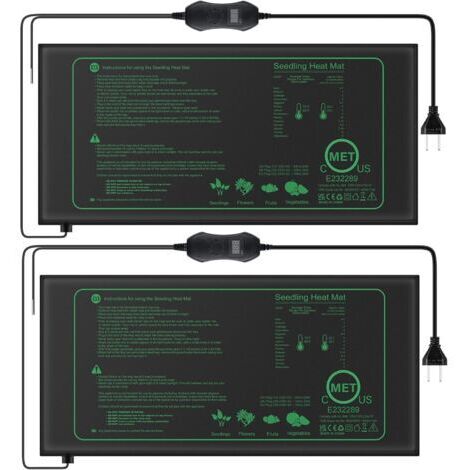 Lot de 2 Tapis chauffant pour plantes avec thermostat pour semis, animaux domestiques et reptiles,Tapis chauffant de 50 W pour la germination et la régulation de la température, sûr et durable