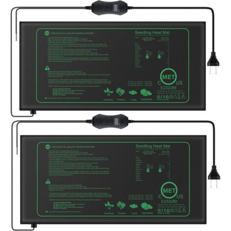 Lot de 2 Tapis chauffant pour plantes avec thermostat pour semis, animaux domestiques et reptiles,Tapis chauffant de 50 W pour la germination et la régulation de la température, sûr et durable
