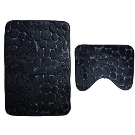 Lot de 2 Tapis de Bain Anti Dérapant et Le Tapis de Piédestal pour Salle de Bains Lavable a la Machine (50  80+40  50cm) - Noir