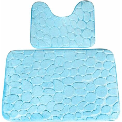 Lot de 2 Tapis de Bain Antidérapant Tapis de Piédestal pour Salle de Bains Douces Tapis Toilette Absorbants Contour WC en en U Lavable en Machine Bleu Ciel