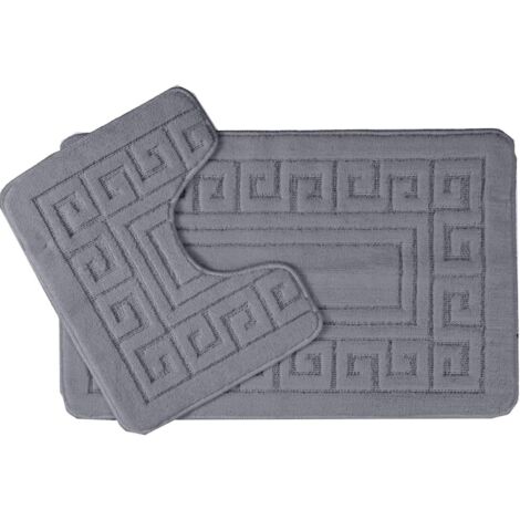 Lot de 2 tapis de bain antidérapants, comprenant 1 tapis de bain (50 x 80 cm) et 1 tapis de toilette (50 x 40 cm) - gris foncé